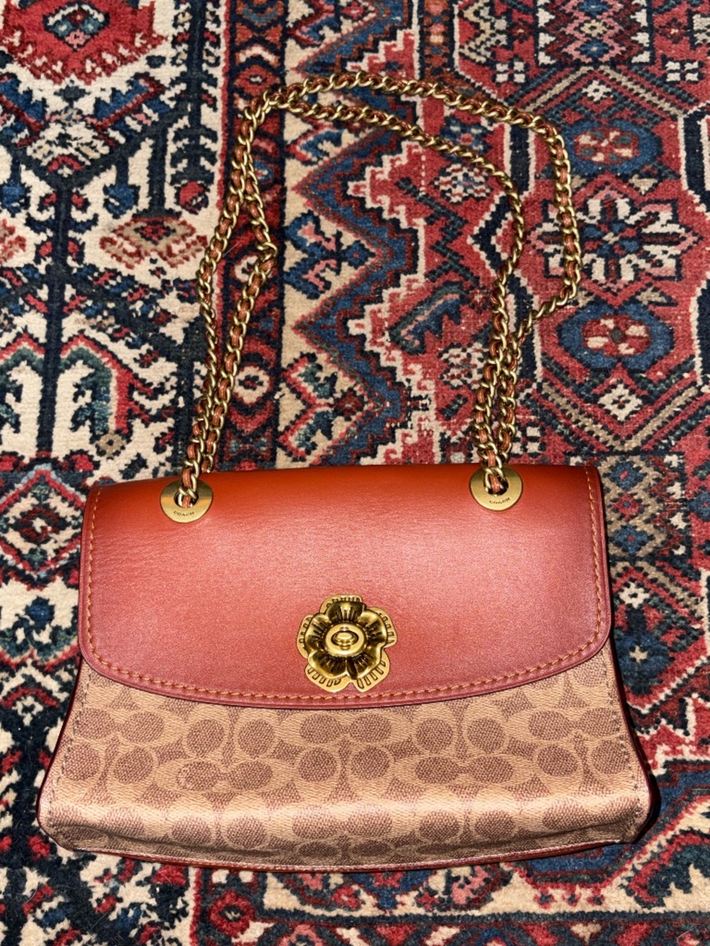 Coach Parker Convertable Bag Colorblock Signature Canvas and Tea Rose Closure